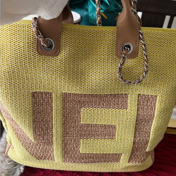 Chanel Deauville Yellow and Brown logo Shopping Tote Large - Picture 2 of 8